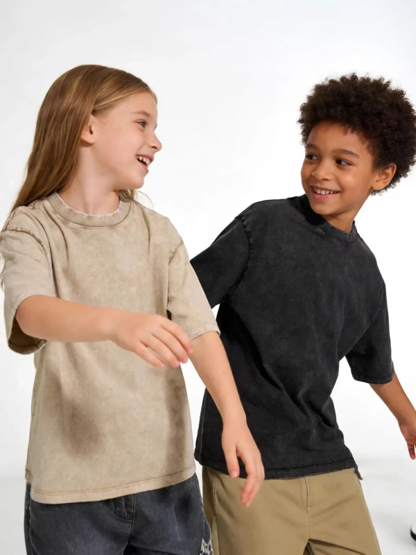 Customized-240G-Childrens-T-shirts-Batch-Purchase-of-Childrens-Acid-washed-Tees-Shoulder-Oversized-Stone-washed-T-Shirts