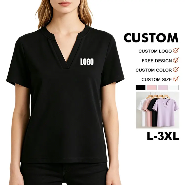 Customized-3D-Digital-Printed-V-neck-T-shirt-Basic-Knitted-Solid-Color-Blank-Oversized-T-shirt-for-Women