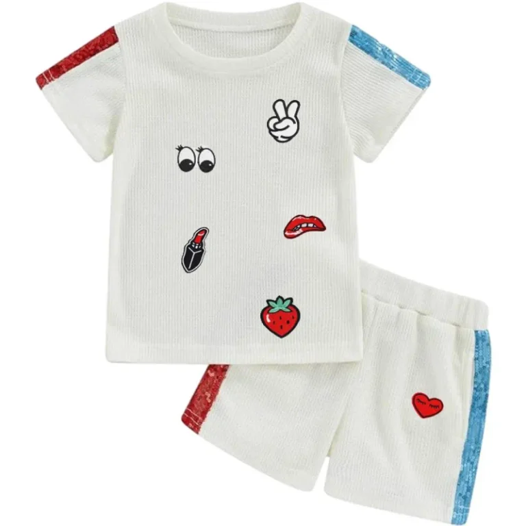 Customized-Cotton-Girls-Sequin-Stripe-Sleeves-Patchwork-Washable-T-Shirt-Shorts-Kids-Clothing-Set