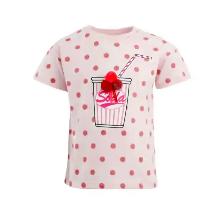Customized-Kids-Breathable-100-Cotton-T-Shirt-Dot-Tops-Girls-T-Shirt
