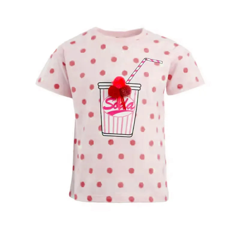 Customized-Kids-Breathable-100-Cotton-T-Shirt-Dot-Tops-Girls-T-Shirt