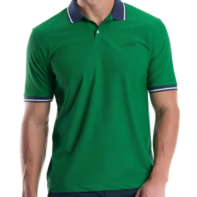 Customized-Pure-Green-Breathable-Mesh-4-Way-Stretch-Outdoor-Casual-Mens-Short-sleeved-Golf-Polo-Shirt