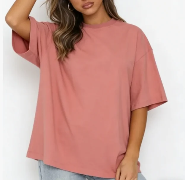 Customized-Summer-Breathable-Oversized-Drop-Shoulder-T-Shirt-100-Cotton-Blank-Womens-with-Logo-Print