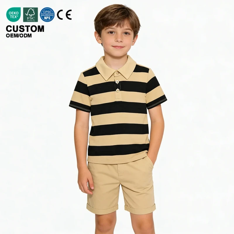 Customized-Summer-Custom-Kids-T-shirts-Casual-Comfortable-Kids-Polo-T-shirt-Gots-Cotton-Stripe-Fashion-Top-Kids-Clothes