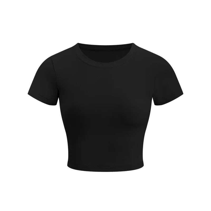 Customized-Womens-T-Shirt-Tops-O-Neck-Cropped-Tops-Solid-Color-Short-Sleeved-T-Shirts-Womens-Cropped-Tops