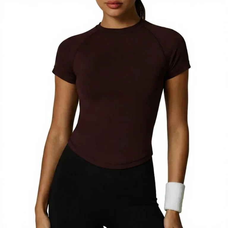 Cute-European-American-Womens-Short-Sleeve-Raglan-High-Elastic-Moisture-Absorption-Sweat-wicking-Tight-Seamless-Waist-T-shirt