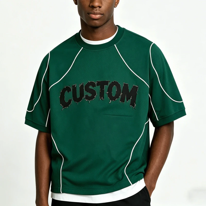DTG-Print-280gsm-100-Cotton-T-shirt-Mens-Reflective-Piping-Patchwork-Drop-Shoulder-Oversized-Streetwear-Tee-OEM