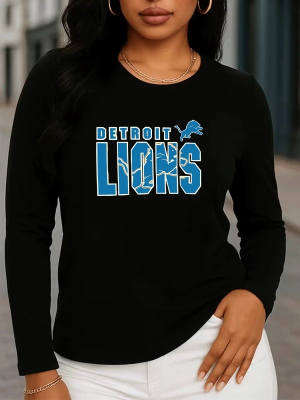 Detroit-Lions-Graphic-Womens-Printed-Long-Sleeve-T-Shirt-100-Cotton-Breathable-Lightweight-Casual-Sports-Top