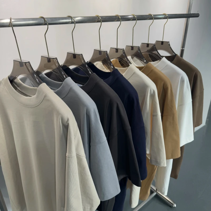 Drop-Shoulder-High-Quality-350G-Thick-Collar-Custom-Blank-100-Organic-Cotton-Plain-Tshirt-Heaveweight-Mens-T-shirts