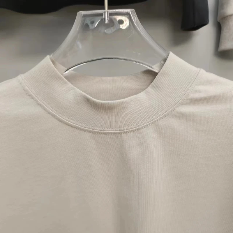 Drop-Shoulder-O-Neck-Short-Sleeve-Cotton-Knitted-Loose-Custom-Pattern-Breathable-Anti-Wrinkle-Heavy-Weight-Casual-White-Men