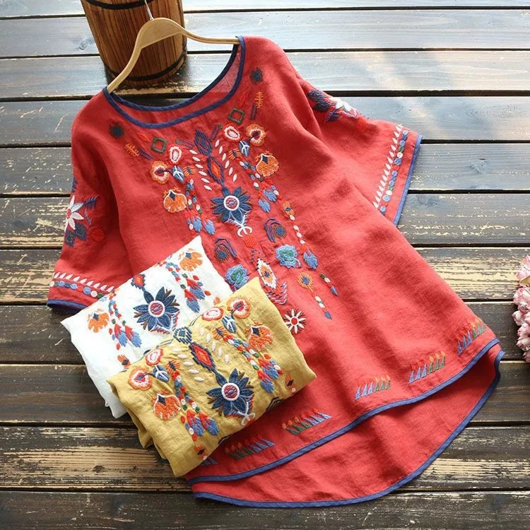 Ethnic-Style-Cotton-and-Linen-Embroidered-Womens-Summer-Retro-Literary-and-Artistic-Loose-Versatile-Short-sleeved-T-Shirt