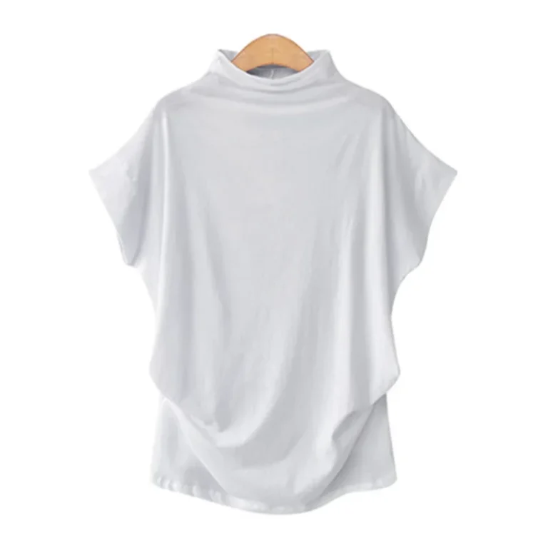 European-American-Plus-Size-Womens-Casual-T-Shirt-High-Neck-Bat-Sleeve-with-Short-Sleeves-Jersey-Fabric-Breathable-Feature-1