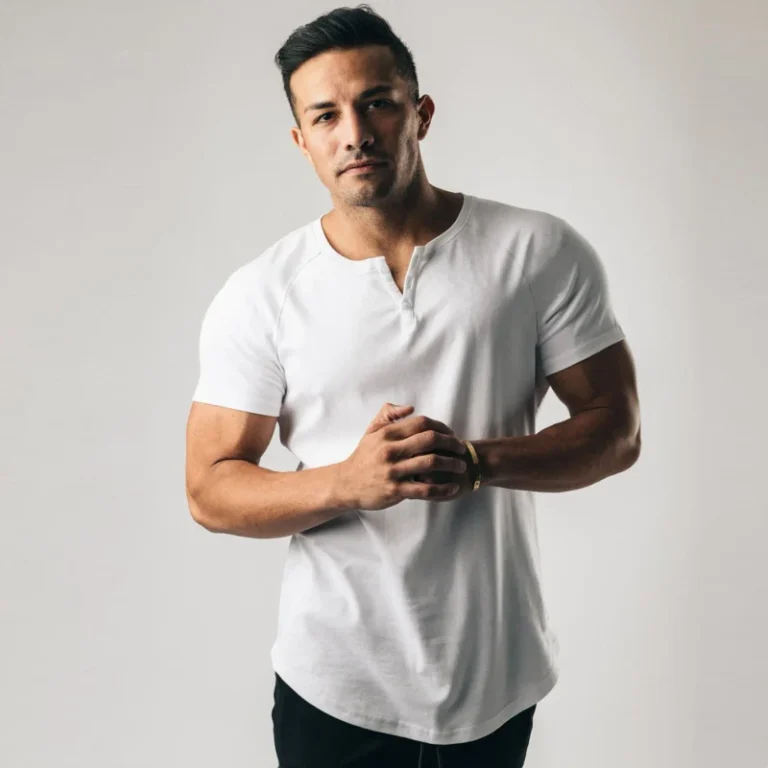 European-American-Style-Mens-Cotton-V-Neck-T-Shirt-Sports-Short-Sleeve-Henley-Shirt-for-Fitness-Training-Button-Solid-Muscle