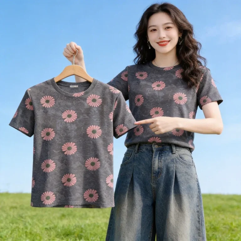 European-Style-Round-Neck-Short-Sleeved-T-shirt-with-Womens-Printed-Design-Slimming-Top-Loose-Clothing