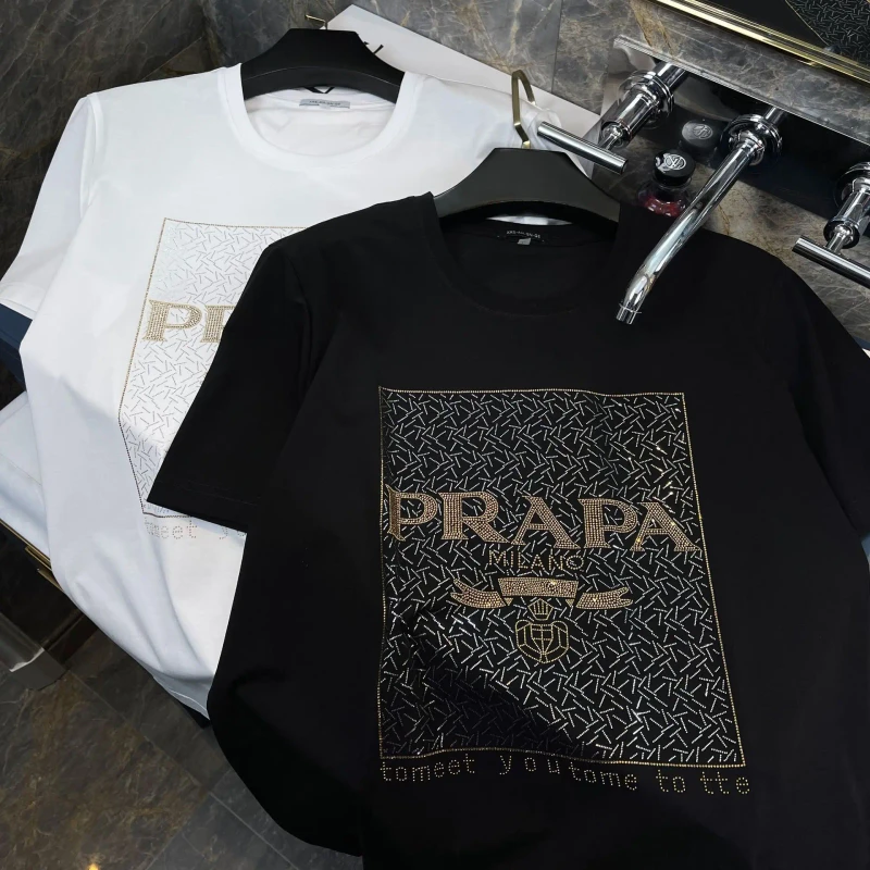 European-Style-Vintage-Brand-Letter-Heat-Transfer-Rhinestone-Mens-Summer-Mercerized-Cotton-No-Iron-Slim-Fit-T-Shirt