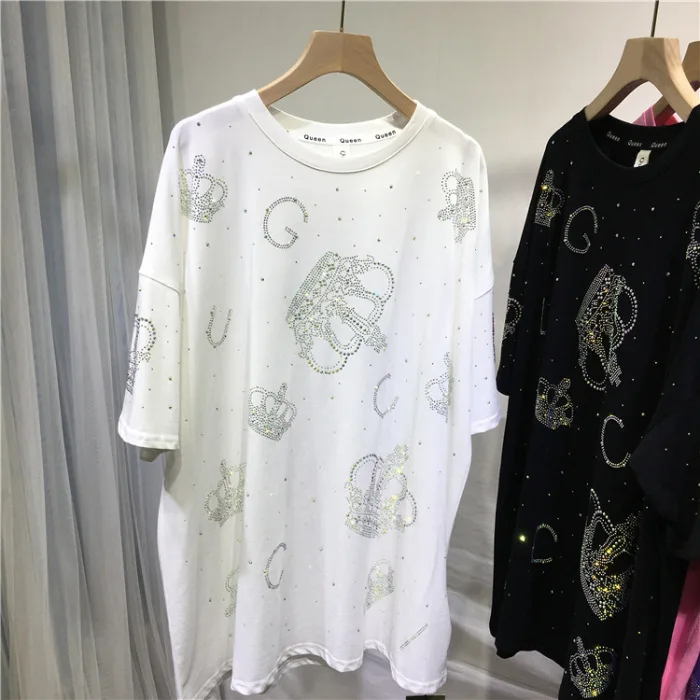 Extra-Large-T-Shirt-Heavy-Duty-Hot-Drilling-Short-Sleeve-Summer-Fashion-Style-Top