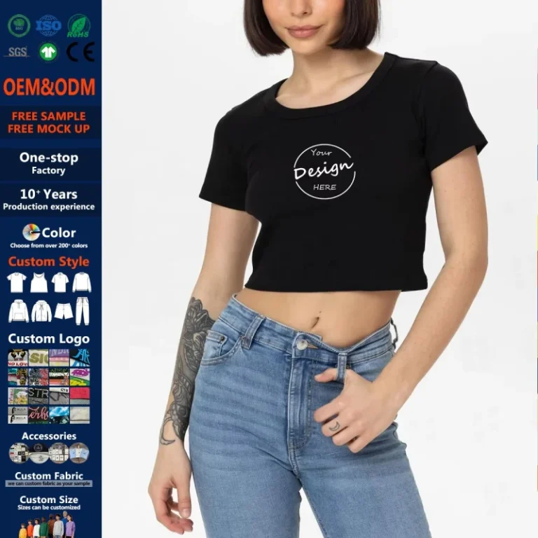 Factory-Custom-Y2k-Heat-Transfer-Printing-Skinny-Cropped-T-Shirts-Streetwear-Plain-Black-Baby-Tee-Graphic-Crop-Top-Women