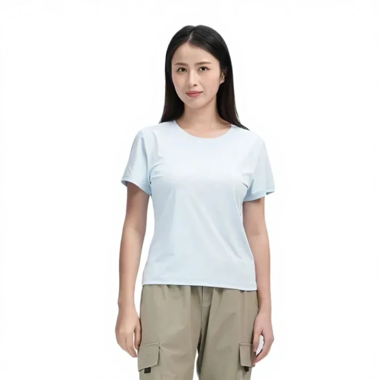 Factory-Direct-Customizable-Solid-Color-Womens-Anti-wrinkle-Quick-Dry-Compressible-Crew-Neck-Spandex-Polyester-T-Shirts-Ice