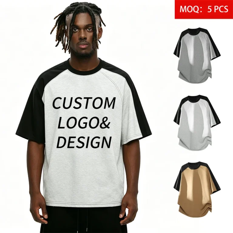 Factory-Direct-Sale-Custom-Embroidered-Logo-Summer-Men-260GSM-Raglan-Sleeve-Color-Block-Crew-Neck-Loose-Breathable-T-Shirt