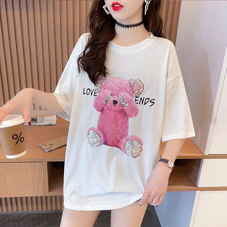 Factory-Direct-Womens-Graphic-T-Shirts-Short-Sleeve-XL-Crop-Length-Loose-Fit-New-Design-Fabric-Shirt
