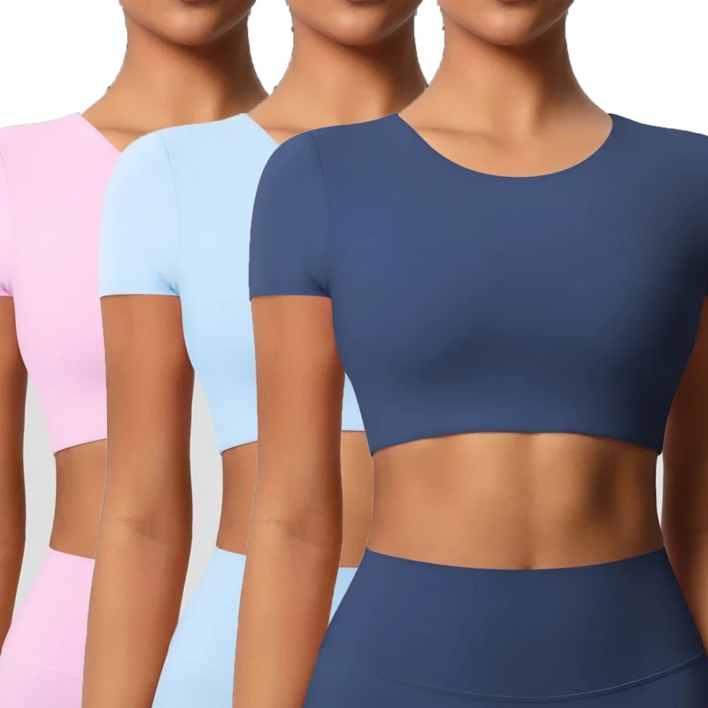Factory-High-Quality-Womens-Cropped-Sports-Top-Naked-Skin-Breathable-Short-Sleeve-Yoga-T-Shirt-for-Fitness-Workout