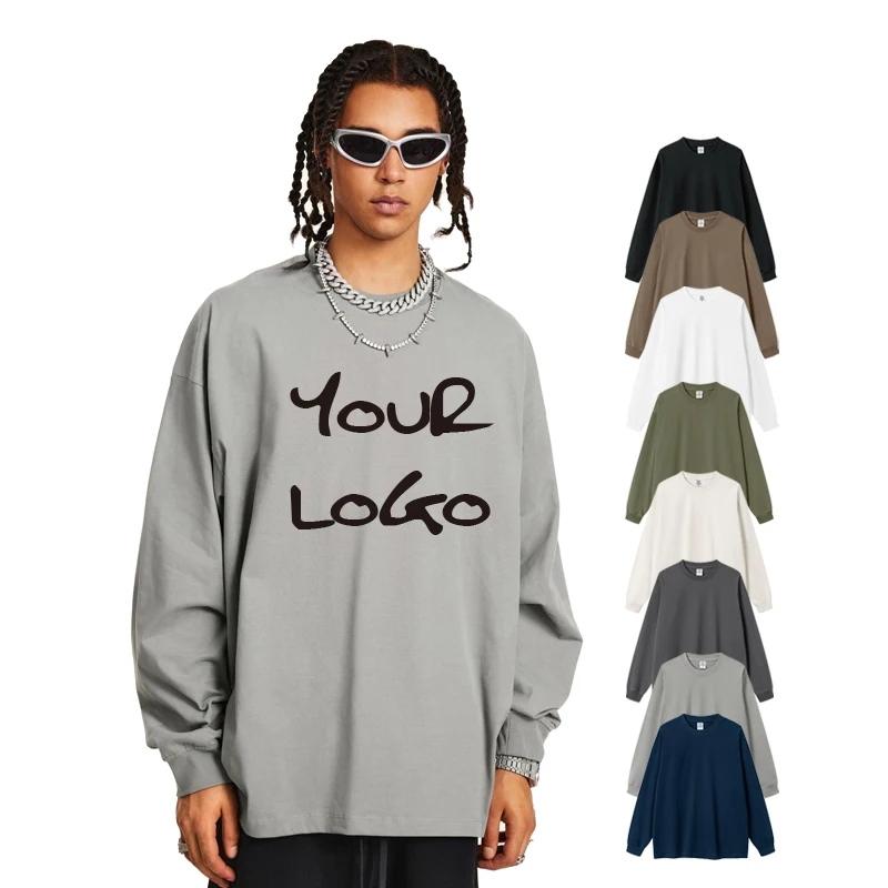 Factory-Mens-Solid-Plain-Casual-Long-Sleeve-T-shirts-Oversized-Sweatshirts-Custom-Heat-Transfer-Printing-Logo