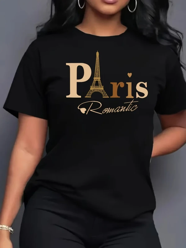 Factory-Paris-Fashion-Graphic-Print-Womens-T-shirt-Cotton-Polyester-Neck-Short-Sleeve-Plus-Size-Summer-Loose