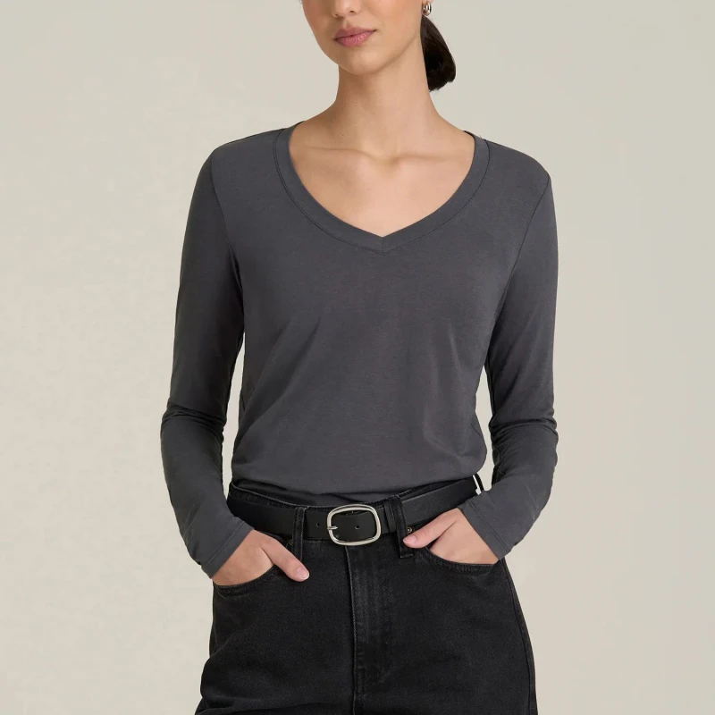 Factory-Woman-V-Neck-T-shirt-Workwear-Blank-Regular-Fit-Casual-T-Shirts