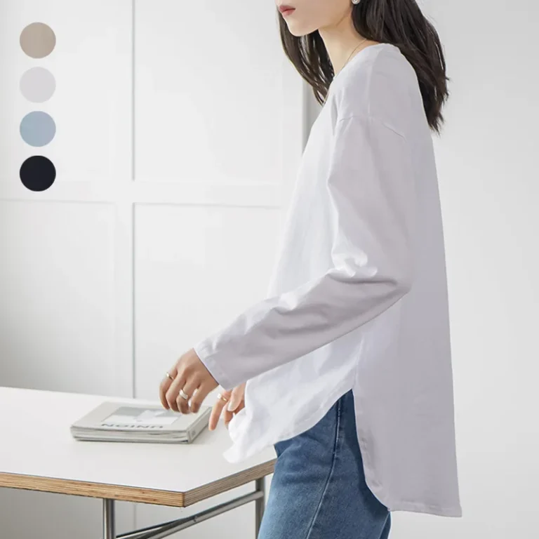 Fashion-Cotton-Women-Long-Sleeve-T-Shirt-Solid-Color-Basic-Tops-Side-Split-Casual-Undershirt-Spring-Autumn
