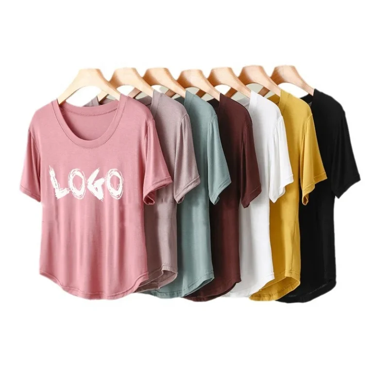 Fashion-Custom-Woman-T-Shirts-Modal-Fabric-Plain-Summer-Round-Neck-Tee-Oversize-Scoop-Bottom-Sport-Casual-Modal-T-Shirt-Women