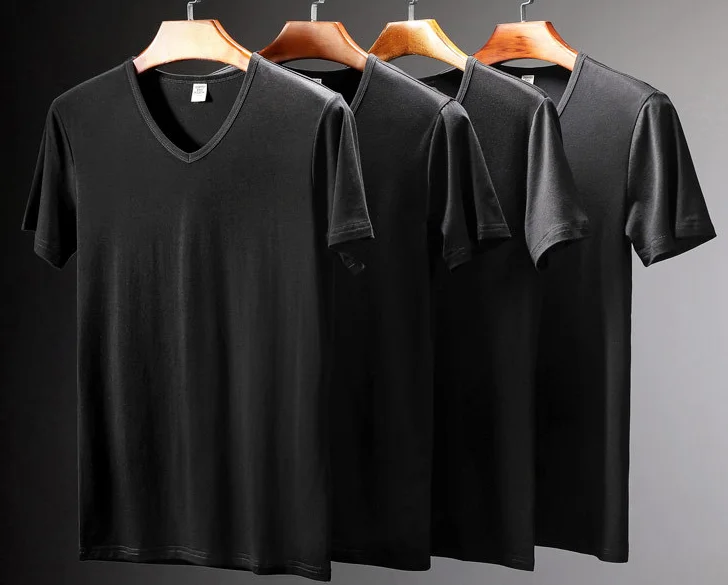 Fashion-Fitness-Plain-V-Neck-T-shirts-for-Men-of-Cotton-Sports-Jersey-OEM-Logo