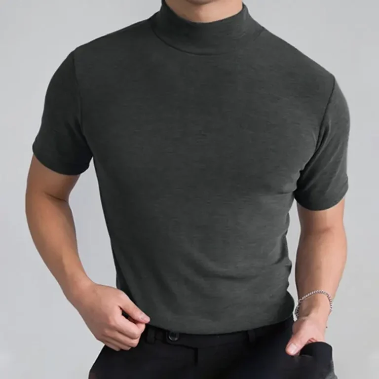 Fashion-Mock-Neck-Regular-Fit-T-Shirt-for-Men-100-Organic-Cotton-Custom-Logo-High-Collar-Short-Sleeve-T-shirt