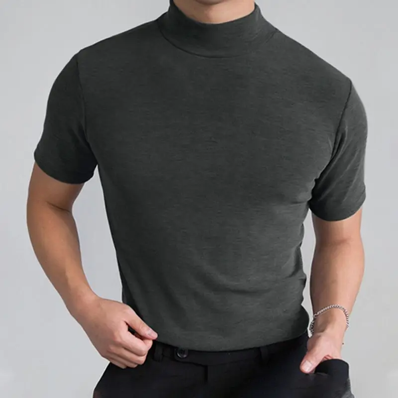 Fashion-Mock-Neck-Regular-Fit-T-Shirt-for-Men-100-Organic-Cotton-Custom-Logo-High-Collar-Short-Sleeve-T-shirt