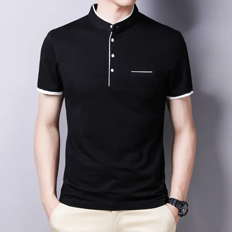 Fashionable-Cotton-Mens-Short-sleeved-T-shirt-Summer-Casual-Stand-Collar-Half-sleeved-Top-Breathable