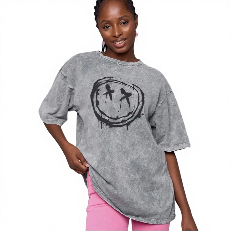 For-Cross-Border-Washed-Distressed-Printed-Floral-Hip-Hop-Short-Sleeve-T-Shirt-Loose-Oversize-American-Retro-Brand-Top