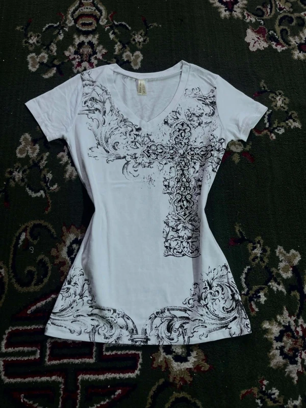 Foreign-Trade-Summer-New-Cross-Rhinestone-3D-Effect-Short-Sleeve-Polyester-Street-Trend-Womens-Sexy-T-Shirt