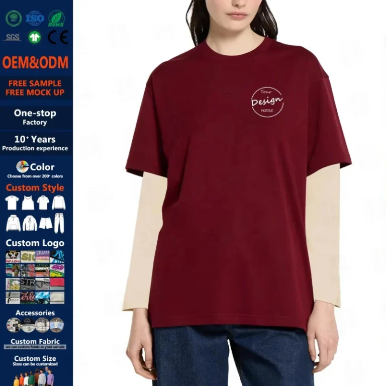 Garment-Factory-Round-Neck-Long-Sleeve-T-Shirt-Custom-Design-Red-T-Shirt-Double-Layer-Cotton-T-Shirt-Women-1