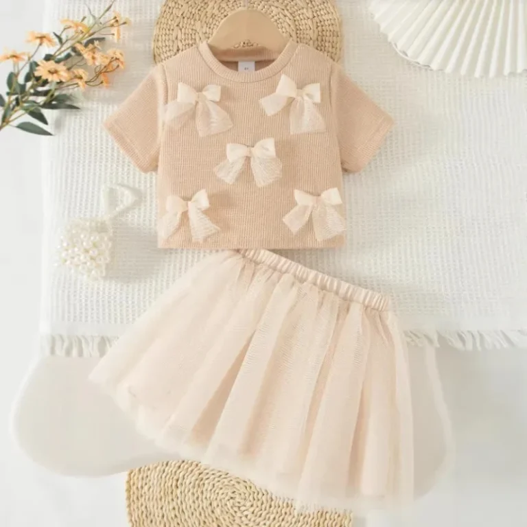 Girls-Casual-Worsted-Bows-Short-Sleeve-T-Shirt-Foreign-Childrens-Breathable-for-Korean-Sweet-Fresh-Half-Sleeve-Fraggy-Skirt