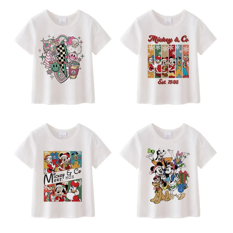 Girls-Christmas-Cartoon-Print-Cotton-Top-Casual-Soft-Short-Sleeve-Tee-for-Kids-Holiday-Daily-Wear