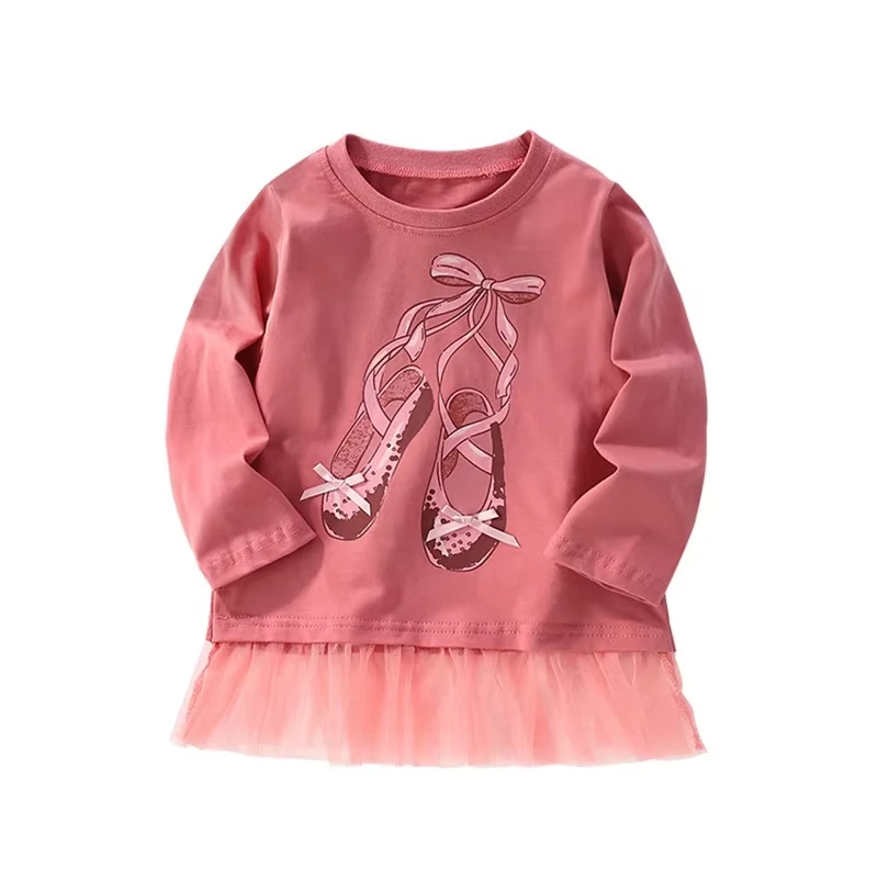 Girls-Shirts-With-Skirt-Hemline-Spring-Autumn-Cartoon-Print-Cotton-Round-Neck-Long-Sleeve-Children-T-Shirt