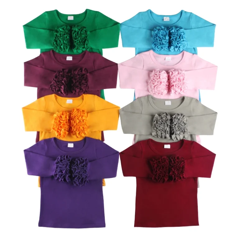 Girls-Toddlers-Kids-Clothing-All-Colors-Long-Sleeve-Solid-Color-Ruffles-Top-T-Shirt