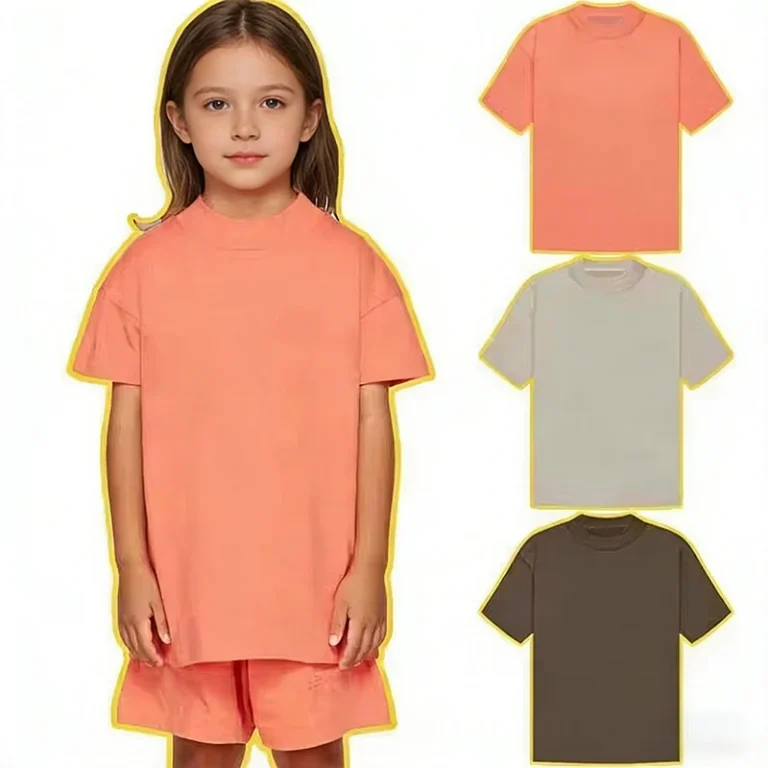Good-Quality-240g-Mandarin-Collar-Printed-Kids-T-Shirt-for-Unisex-Short-Sleeve-Breathable-Leisure-Daily-Sports-Made