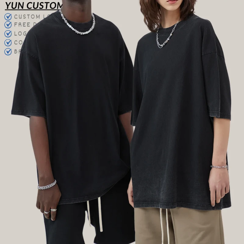 Gradient-Retro-Black-Basic-T-shirt-Heavy-Washing-Process-T-shirt-High-Quality-Custom-T-shirt