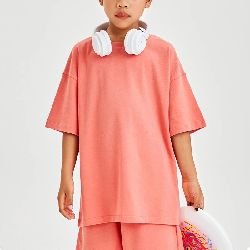 HEYT024-Summer-Fashion-High-Quality-Heavy-Weight-230gsm-Oversize-Kids-T-Shirt-4-to-15-Years-Old-19-Colors-Choose-Printing-logo