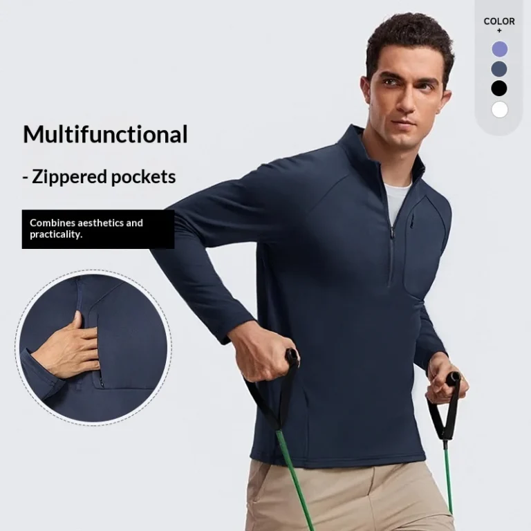 Half-Zip-Quick-Dry-Spandex-Polyester-Solid-Top-Mens-Outdoor-T-Shirt-Training-Cycling-Running-Fitness-Wear