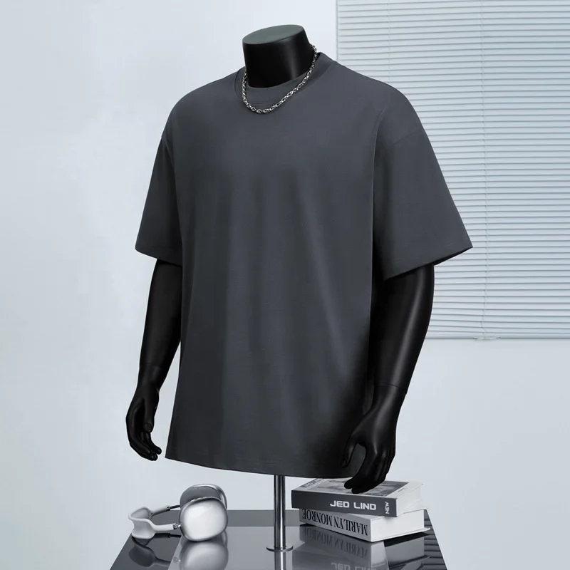 Heavyweight-300g-100-Cotton-Knitted-Oversized-Solid-Blank-Mens-T-Shirt-Drop-Shoulder-Short-Sleeve-Anti-Pilling-European-Size