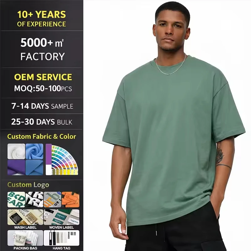 Heavyweight-Breathable-Drop-Shoulder-Cotton-T-Shirt-Blank-For-Apparel-Brand-OEM-Custom-Printing-Bulk