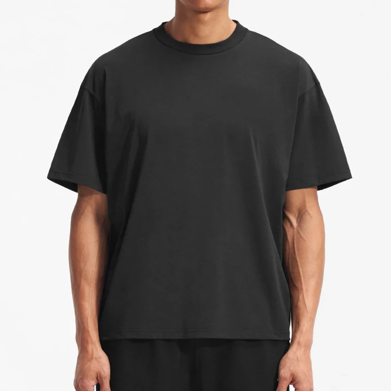Heavyweight-Drop-Shoulder-100-Cotton-T-shirt-Oversized-Unisex-Customizable-Cropped-Boxy-Fit-Crewneck-Tee