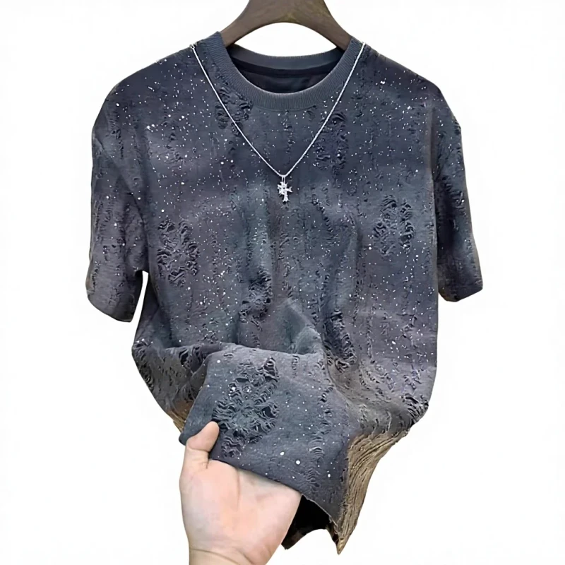 Heavyweight-Short-Sleeve-Mens-Summer-Loose-Fit-Vintage-Printed-Polyester-Hotfix-Rhinestones-T-shirt