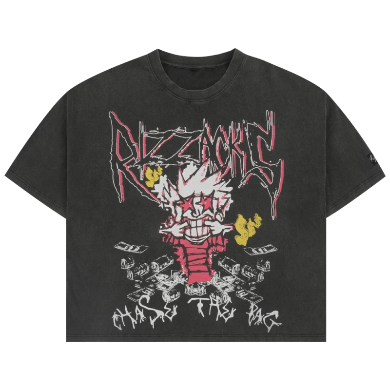 Heavyweight-T-Shirt-Mens-300gsm-Tshirt-Custom-Logo-Graphic-Print-Distressed-R-Applique-Crew-Neck-Streetwear-Black-T-shirt
